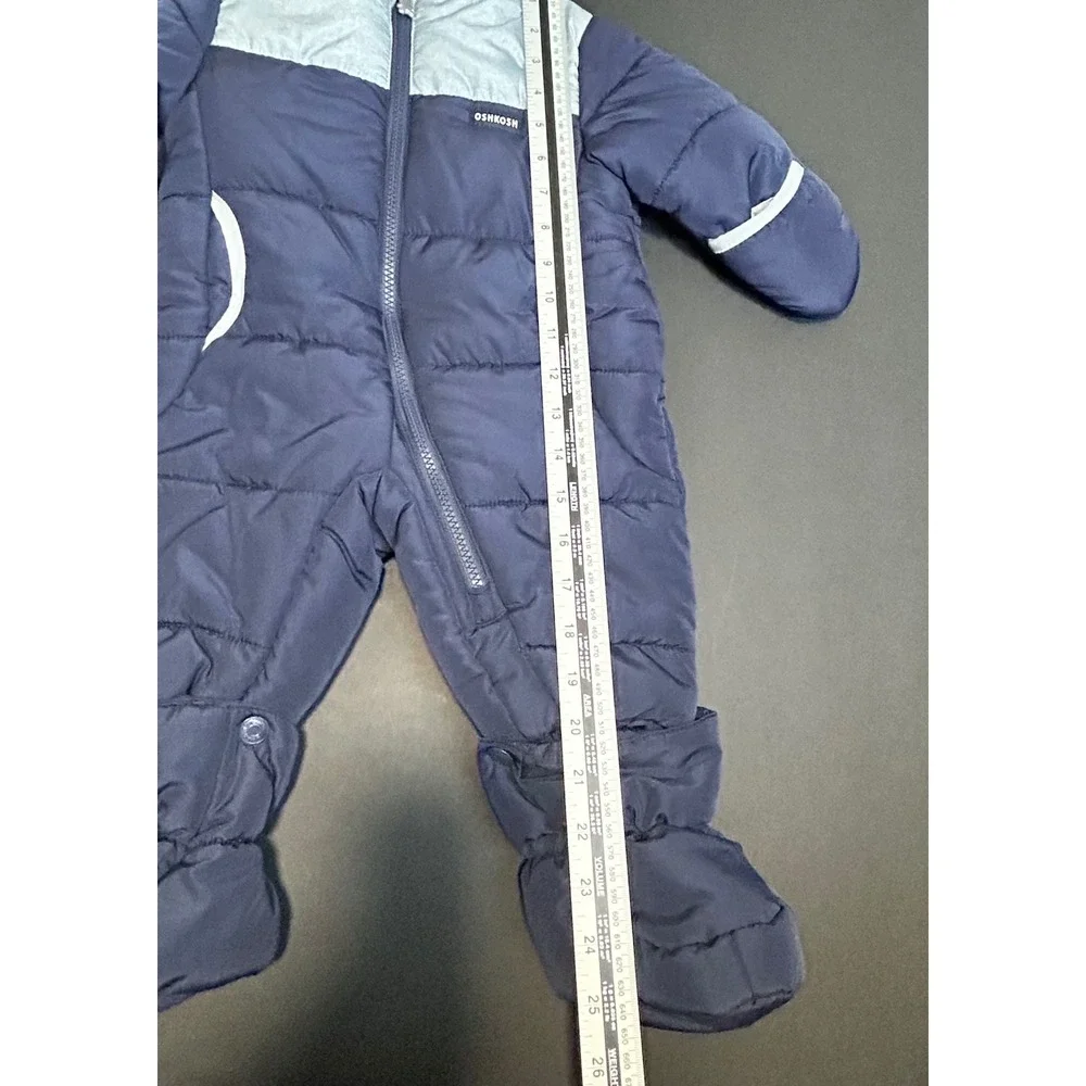 OshKosh B'gosh Baby Snowsuit Bunting Navy Blue Gray Teddy Bear Zipper 3 6 Months